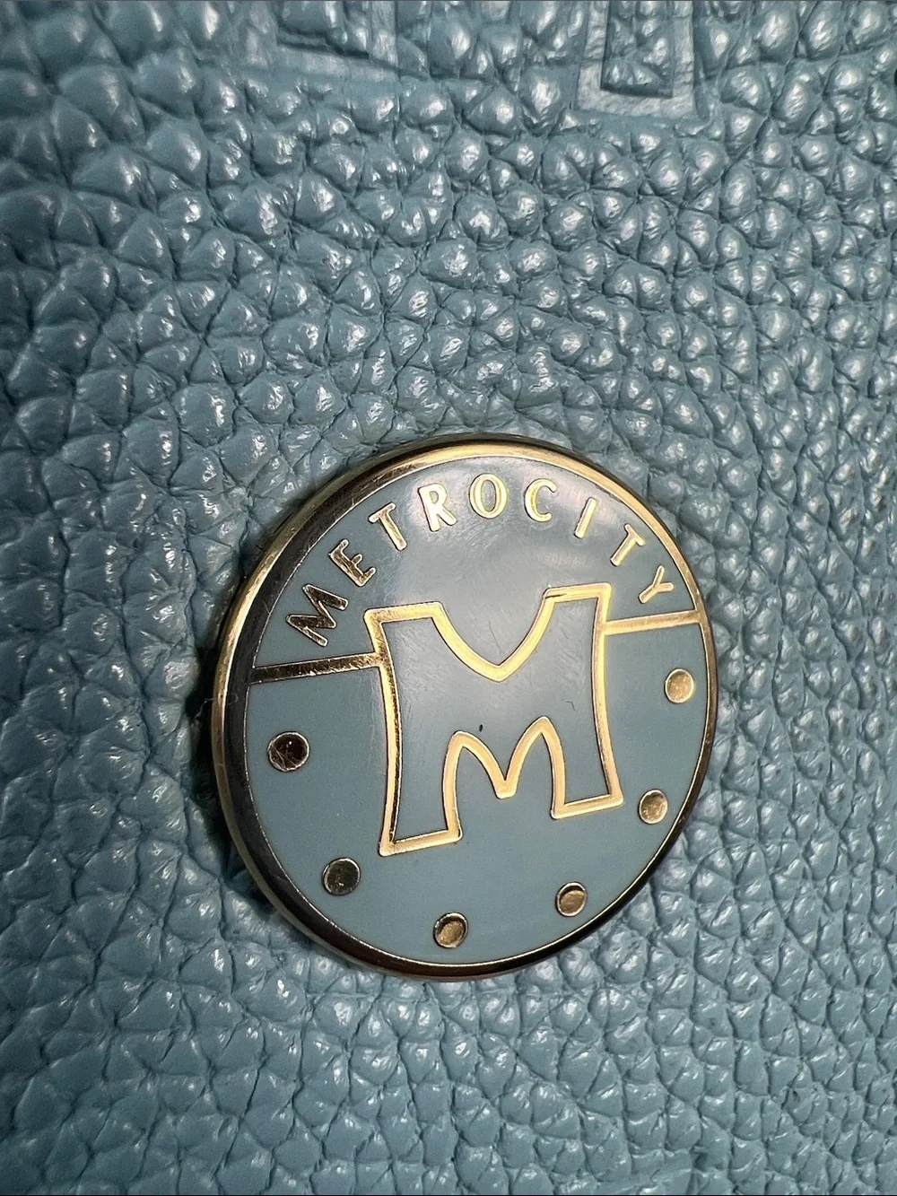 Metrocity Korean Luxury Sky Blue Debossed Leather 2-Way Tote